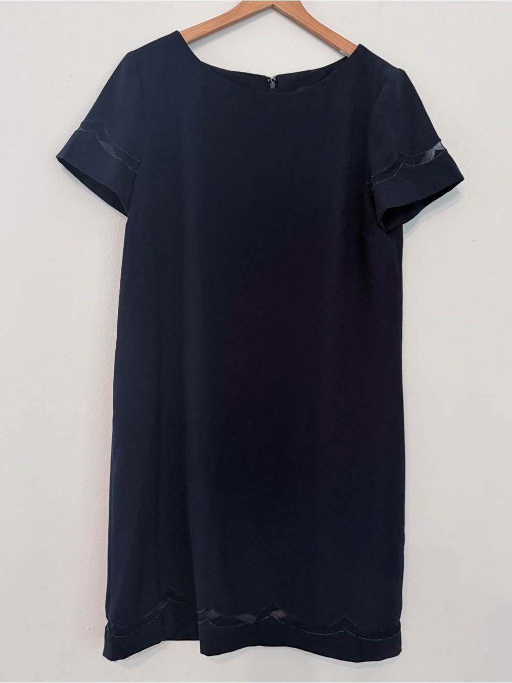 Tahari Dark Navy Shift Dress Sheer Mesh Detail Office Chic Career Dress Size 10